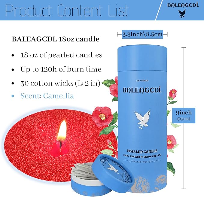 Red Pearled Candle, 18 Oz Red Camellia Scented Candle, 30 Wicks, 120H Clean Burning Refillable Wax for DIY Lover’s Gifts