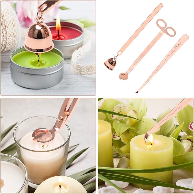 Luxiv 3 in 1 Candle Snuffer Set, 3P Candle Accessory Set with Candle Wick Trimmer, Candle Snuffer and Candles Wick Dipper Candle Cutter Kit for Candle Lovers with Gift Package (Rose Gold)