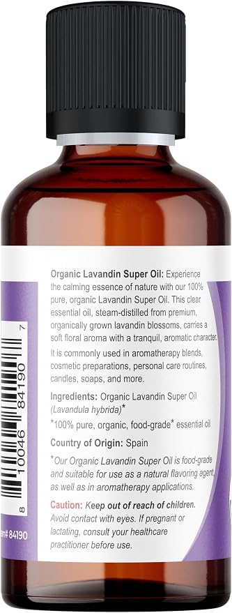Viva Doria Lavandin Essential Oil, USDA Certified, Organic Lavandin Oil (Super Variety) 100% Pure, Natural Essential Oil, Undiluted, for Aromatherapy | Food Grade, 30 mL (1 Fluid Ounce)