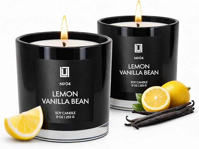 Lulu Candles | Lemon & Vanilla Bean | Luxury Scented Soy Jar Candle | Hand Poured in The USA | Highly Scented & Long Lasting (9 Oz. 2 Pack)