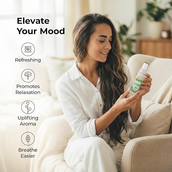 Healing Solutions - Peppermint Essential Oil Spray, (2 oz) USDA Certified Organic Aromatherapy Room & Linen Spray, Pillow & Bedding Mist, Shower Steam, Natural Peppermint Air Freshener