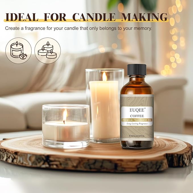 EUQEE 60ML Coffee Fragrance Oil 2.02 Fl oz Premium Fragrance Essential Oils with Glass Dropper for Diffuser, DIY Bath Bombs, Aromatherapy, Soap Candle Making