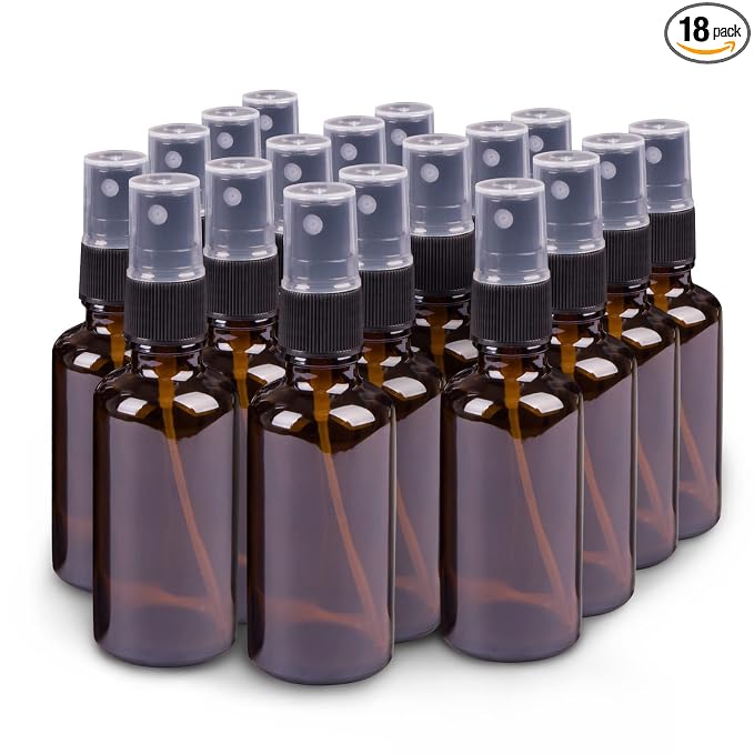 Small Amber Glass Spray Bottles For Essential Oils, 2oz Empty Fine Mist Mini Spray Bottles, Set of 18