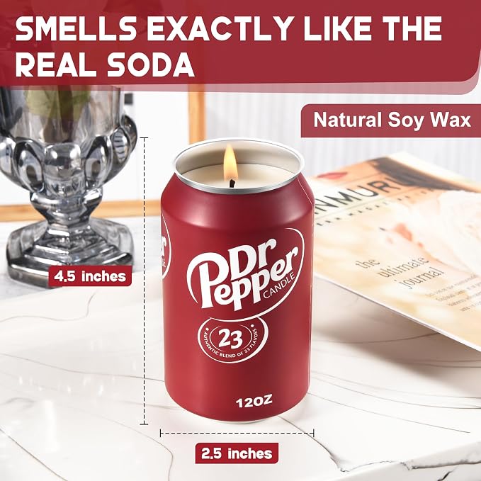 Doctor Pepper Candle - Smells Like the Real Soda - Cute Candles for Cool Gifts - Funny Candles for Any Occasion - Cute Things for Aesthetic Room Decor - Cool Candle for Cool Things
