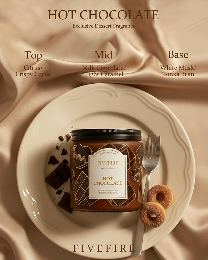 Hot Chocolate Scented Candles for Winter Home, 13oz Natural Soy Wax 2-Wick Jar, Up to 76-Hour Clean Burn, Rich Cocoa Chocolate Home Fragrance, Gift for Women Men
