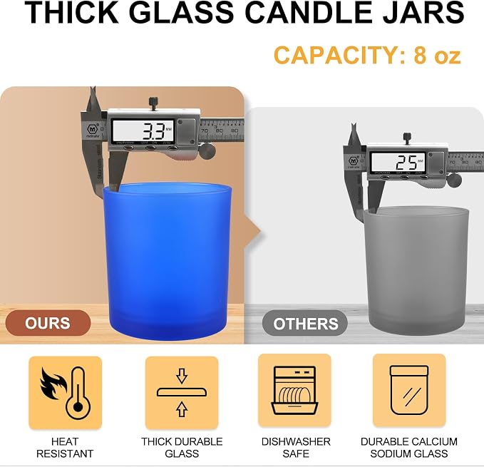 SHOWIN 8 OZ Thick Candle Jars for Making Candles 15 Pcs, Empty Jars with Wood Lids for Candle Making, Sample Container, Frosted Blue