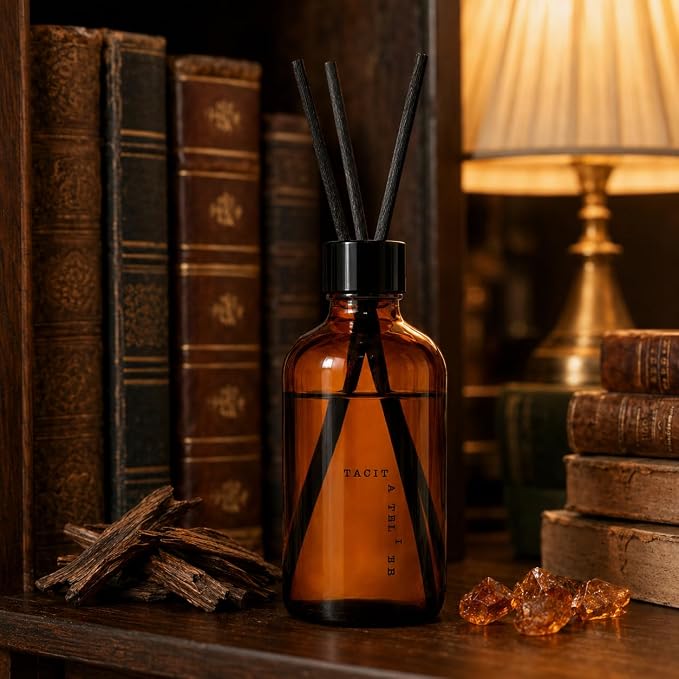Amber Oud Reed Diffuser Set, 6.7 fl oz, Warm Woody | Saffron, oud & amber scent; alcohol-free formula; for study, lounge & bedroom