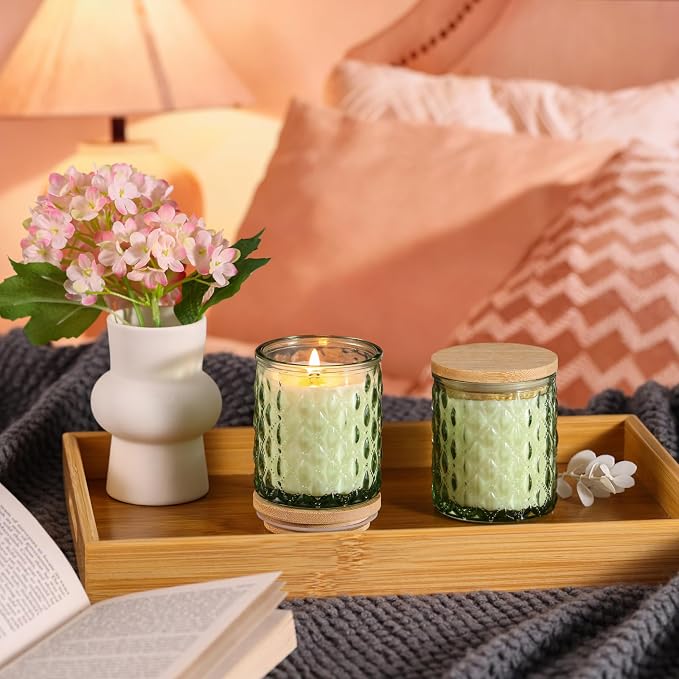 MATAHUM 2 Pack Eucalyptus & Mint Scented Candles for Home Decor, 6.5oz Natural Soy Wax Aromatherapy Jar Candles, Eucalyptus and Mint Candle for Relaxing, Birthday Housewarming Giftable for Women