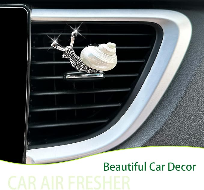 ORIESSE Snail Air Vent Clip Natural Conch Shell Made Car Air Freshener Outlet Clip Cute Animal Car Accessories for Women Refillable Car Diffusers Clips (Pearlescent)