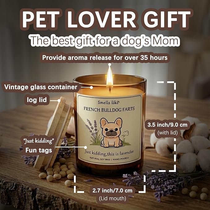 France Bulldog Gifts for Women - Dog Mom Candle Decor Bulldog Farts Candle Themed Gifts for Women for Pet Lovers Crafted by Natural Soy Wax Lavender Scented Candle ecoration for Christmas Birthday