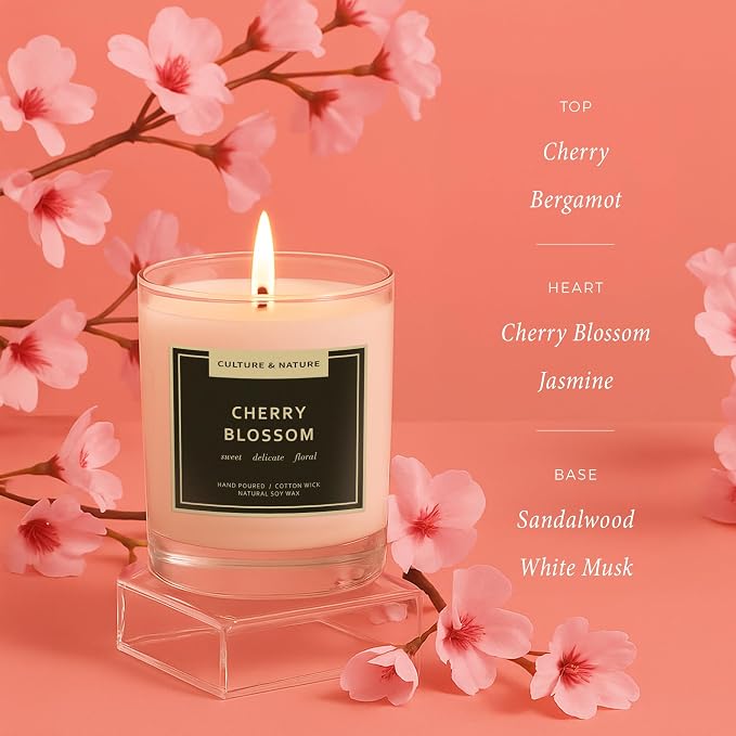CULTURE & NATURE Natural Soy Wax Candle 7oz Cherry Blossom Scented