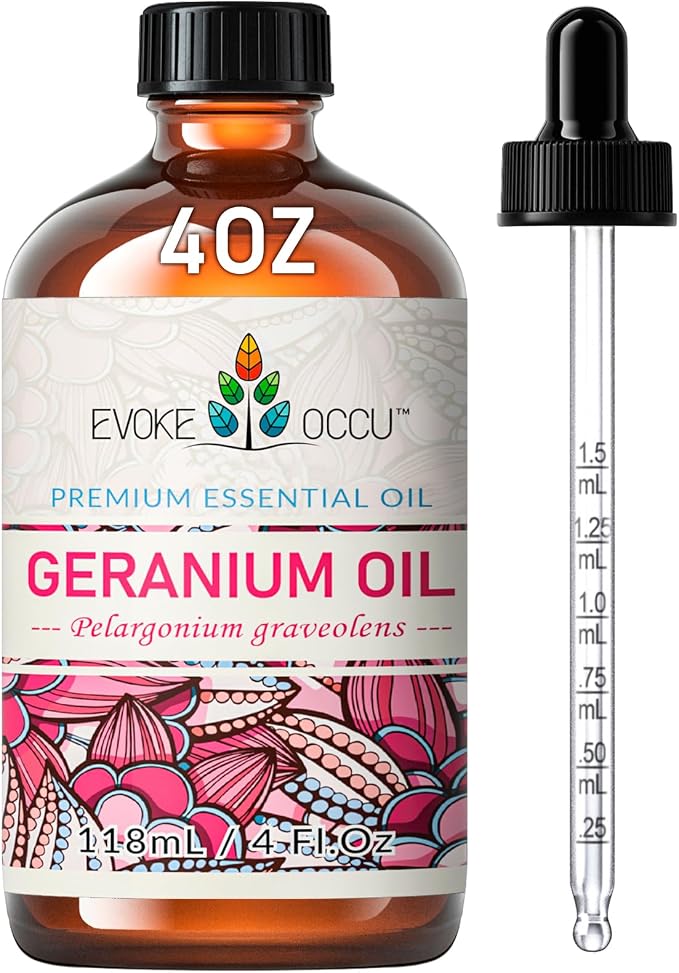 EVOKE OCCU & Geranium Essential Oil for Skin, Hair, Diffuser, Aromatherapy - 4 Fl Oz