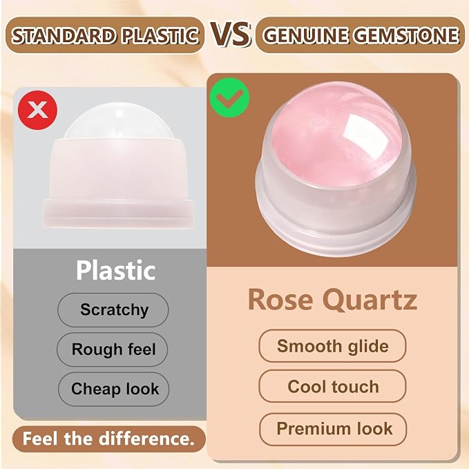 50ml Amber Glass Roll-On Bottles For Castor Oil Brows & Lashes/DIY Perfume/Face Serum/Massage Oil, Essential Oils - Rose Quartz Crystal Ball, Refillable Leak-Proof Rollerball