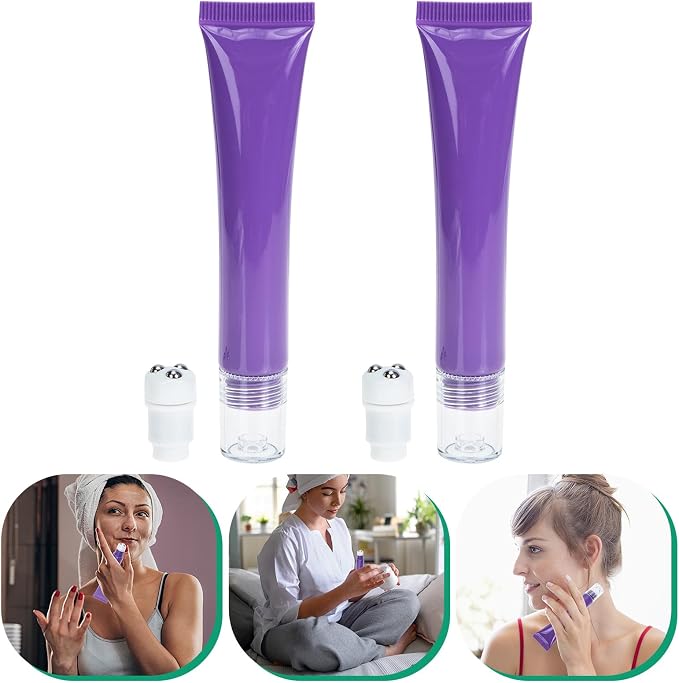 Beavorty Essential Oil Roller Bottles 2 Pack Refillable Eye Face Cream Dispenser Tubes 4.92In Leak-Proof Portable Roll-on Container for Skincare and Travel