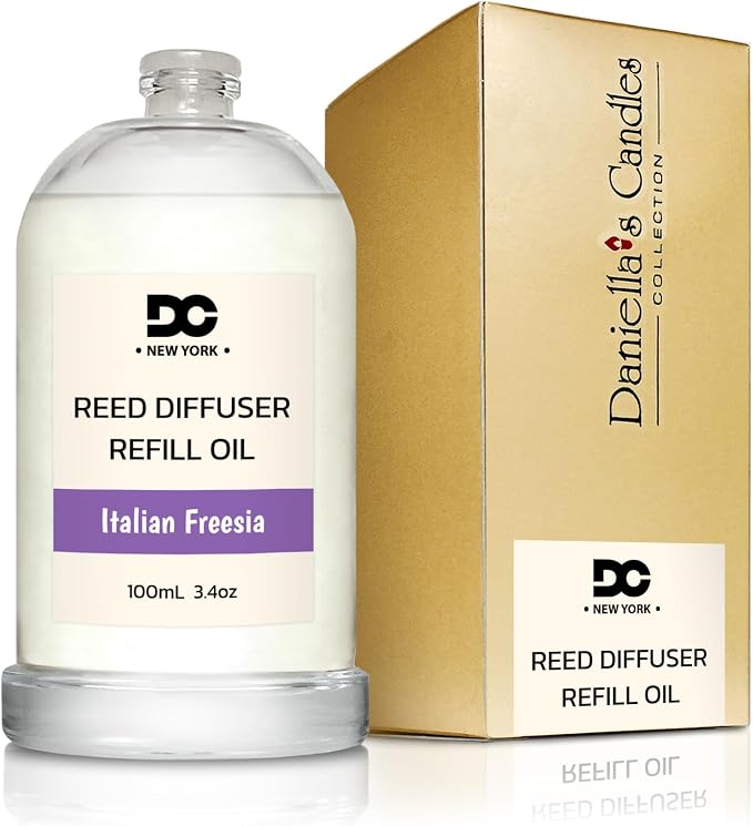 Daniella's Candles Italian Freesia Reed Diffuser Refill Oil, 3.4oz/100ml, Premium Fragrance Oil, Home Fragrance, Scented Oil for Reed Diffusers, Long Lasting
