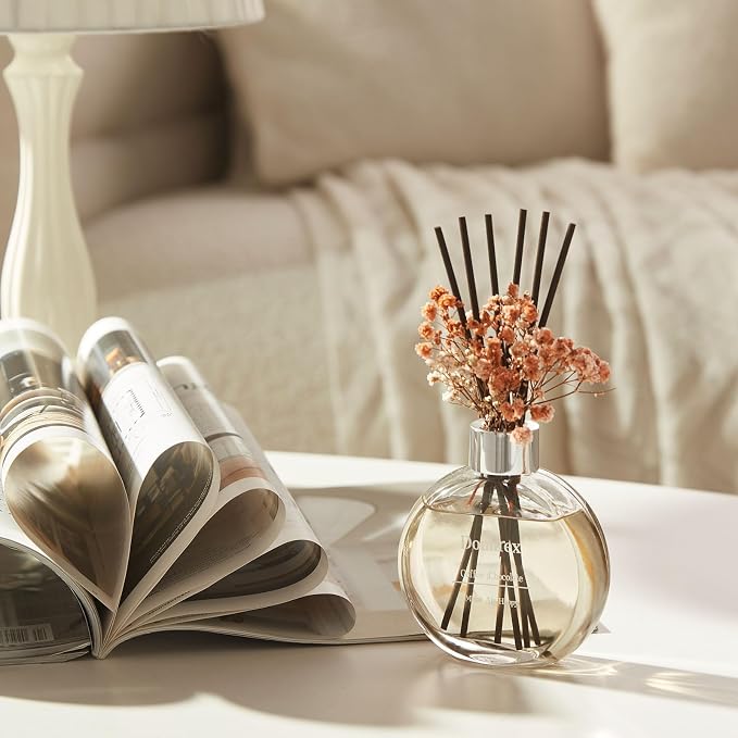 Flower Reed Diffuser Set 5.07oz Coffee & Chocolate Scent Diffuser with Sticks Home Fragrance Reed Diffuser for Bathroom Shelf Decor