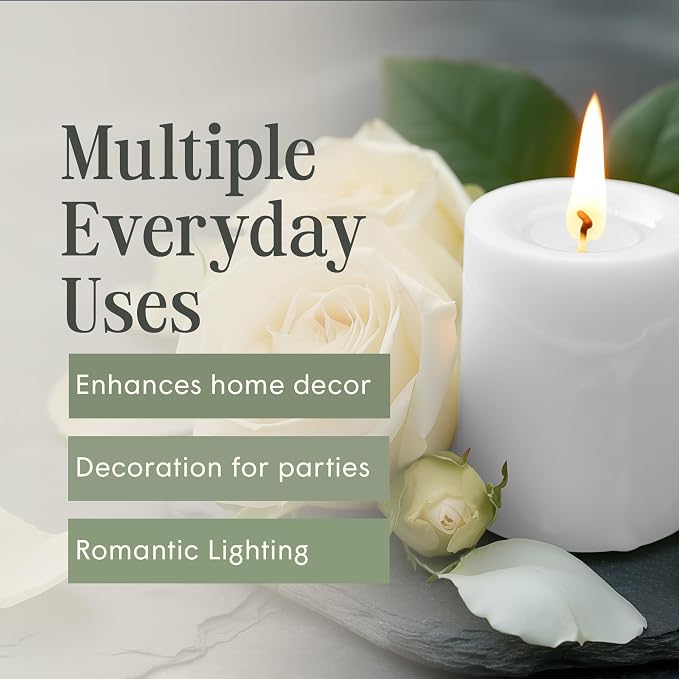 Mister Candle Dripless Unscented White Pillar Candles, Set of 3 Hand Poured Solid Color Non-Scented Candles for Home Decor, Premium Wax, 60 Hr Burn Time - 3x4 Inch, White