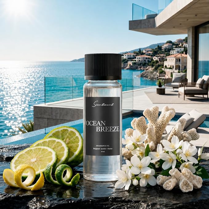 Scentiment Ocean Breeze Diffuser Oil - Premium Hotel Scent with Notes of Bergamot, Lemon, Jasmine with Marine & Amber Home Scent, Hotel Fragrance Oil Diffuser Refill - 1.69 fl oz (50 mL)