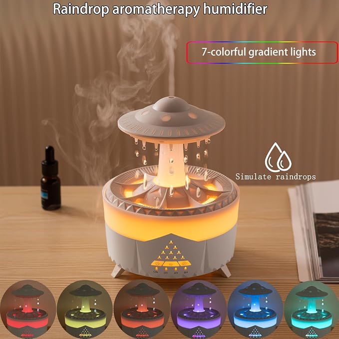 Raindrop Humidifier for Bedroom Large Room -Air Humidifiers and Aromatherapy Diffuser,Ultrasonic humidifier,Quiet humidifier with Ambient Light & 4 Timer,Waterless Auto Off