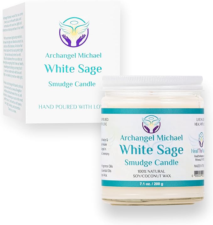 Heal The Masses White Sage Candles for Cleansing House Chakra Healing | Energy Cleansing Smudge Candle | Natural Aromatherapy Candle | Sage for Cleansing House Negative Energy (7 oz) (White Sage)