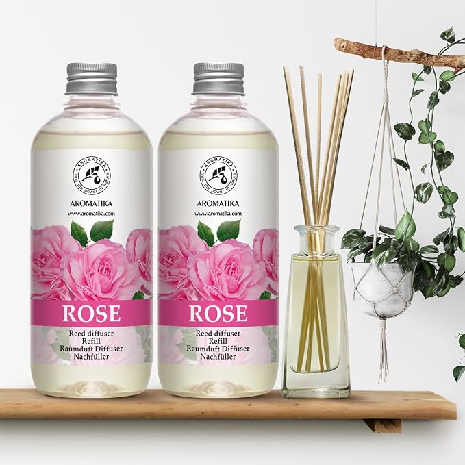 Reed Diffuser Refill Set Rose 2 х 17Fl Oz - Aroma Refill for Reed Diffuser - Home Fragrance - Air Freshener - Aromatherapy - Floral Fragrance