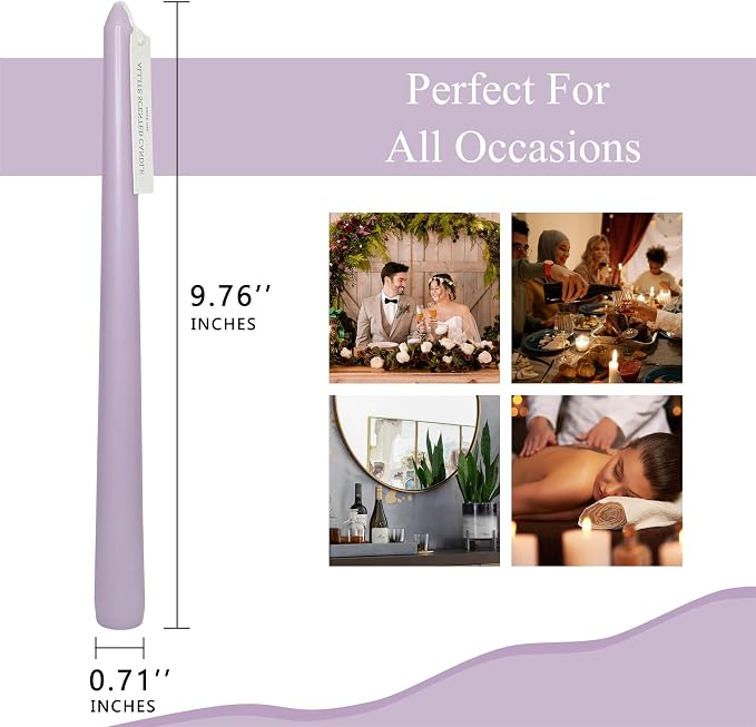 Dripless Candles Scent Candle Sticks,Gedengni 10 Inch Purple Candlesticks Scented Tapered Candle Lavender Long Taper Candles for Dinner Decor Housewarming Gift Idea,4pcs (8D4PC-PURPLE)