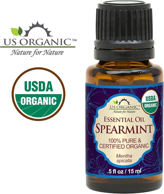 US Organic 100% Pure Spearmint Essential Oil - USDA Certified Organic, Steam Distilled - W/Euro droppers (More Size Variations Available) (15 ml / .5 fl oz)