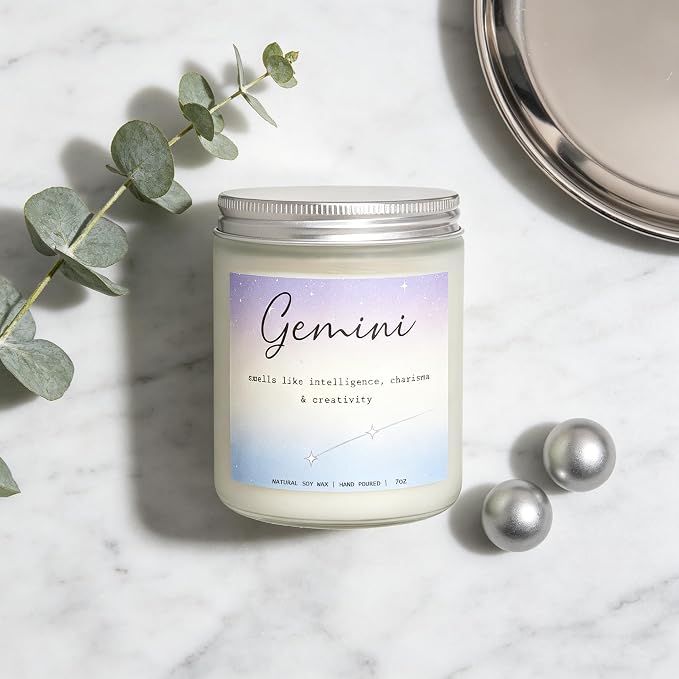 Gemini Candle, Gemini Gifts for Women, Versatile Gifts for the Dual-Natured Soul, Perfect Presents for Birthday - Lavender & Eucalyptus Soy Wax Scented Candle, 7OZ