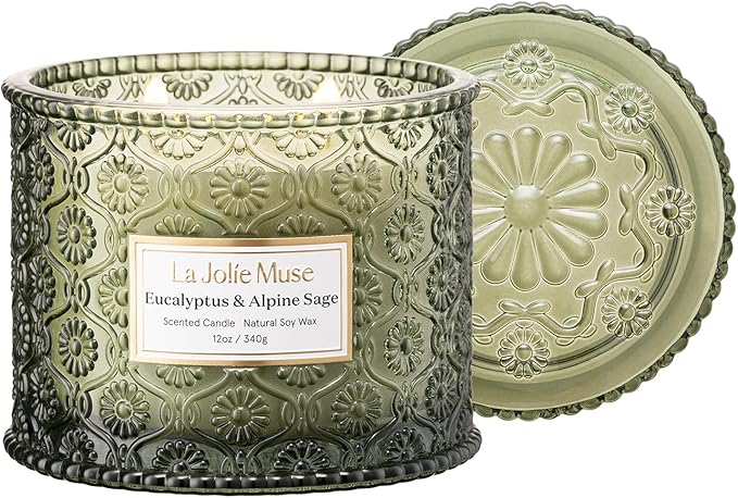 LA JOLIE MUSE Eucalyptus Sage Fresh Scented Candles for Home, Soy 2-Wick | 12 oz Large Jar Luxury Candle, Clean Non Toxic Wax, Gifts for Women & Men, Relaxing Aromatherapy Candles, Decorative Candles