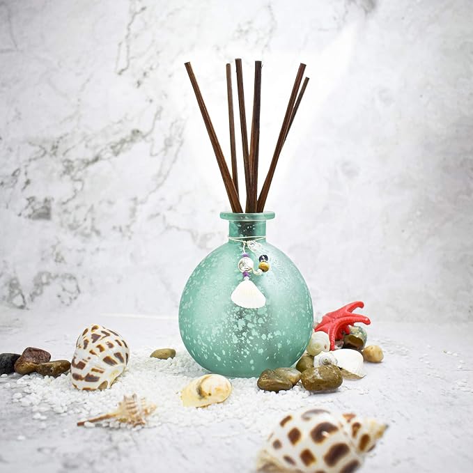 Reed Diffuser, Onesky Ocean Mist Home Fragrance Gift Set for Home Bathroom Office Elegant Decorations, Aromatherapy Oil Refill -3.4 fl oz Essential Oil&8 Reed Sticks&Blue Snowflake Round Bottle