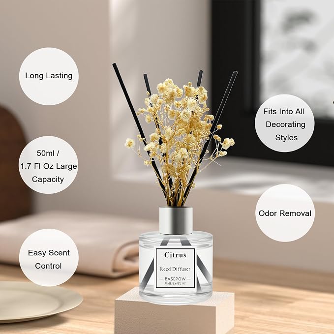Reed Diffuser Set of 3 Pack,Lavender,White Jasmine,Lemongrass Scented Oil Diffuser with 12 Sticks,Reed Diffuser for Home Living Room Office Bathroom Air Freshener,50ml x 3