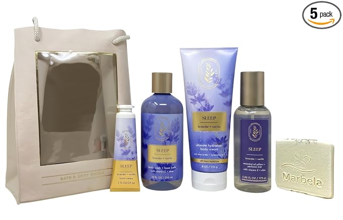 Bath & Body Works Aromatherapy Sleep Lavender + Vanilla Gift - Ultimate Hydration Body Cream, Essential Oil Mist, Body Wash & Foam Bath and Hand Cream - with a Natural Oats Sample Soap