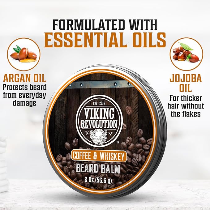 Viking Revolution - Ultimate Beard Kit Coffee and Whiskey - Beard Grooming Kit for Men with Beard Brush, Beard Comb, Beard Balm, Beard Oil, Beard and Moustache Scissors - Husband Gifts for Men