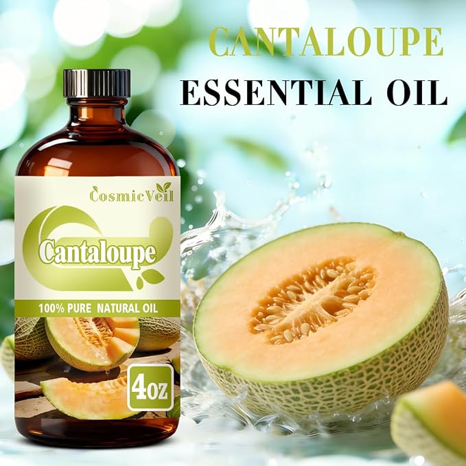 Cantaloupe Essential Oil for Aroma Diffuser,Humidifier,Home Fragrance,Cleaning,Body Care,Massage,Yoga,DIY Candle,DIY Soap CosmicVeil（Cantaloupe，4 Fl Oz (Pack of 1)）