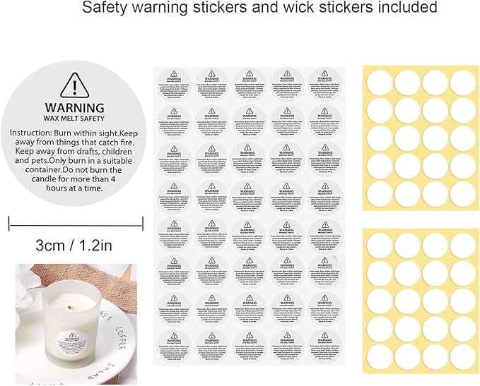 300 Pcs Smokeless Cherry Wood Candle Wicks, Long Lasting Flame, Easily Burn, Candle Cores with Stand and Glue Dot, Warning Label for DIY Candle Making