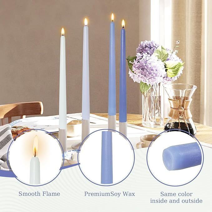 Candlesticks Long Taper Candle,Sea Salt Scented 10 Inches Gradient Blue Candle Sticks Smokeless Tapered Candles for Home Décor Holiday Gifts
