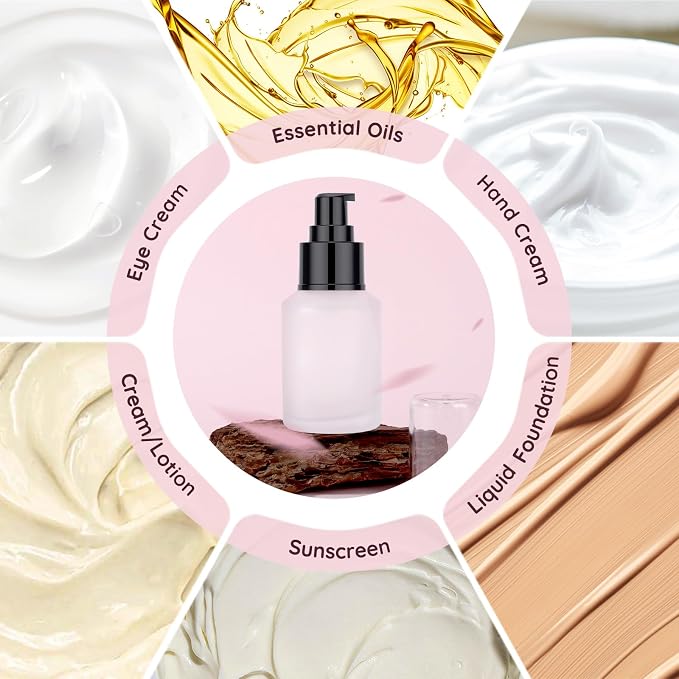 Segbeauty 2oz Frosted Glass Lotion Bottle for Travel, 5pcs Matte Translucent Empty Pump Bottle for Hair Oils, 60ml Travel Size Liquids Container, Refillable Cream Dispenser, Essential Oil Bottle