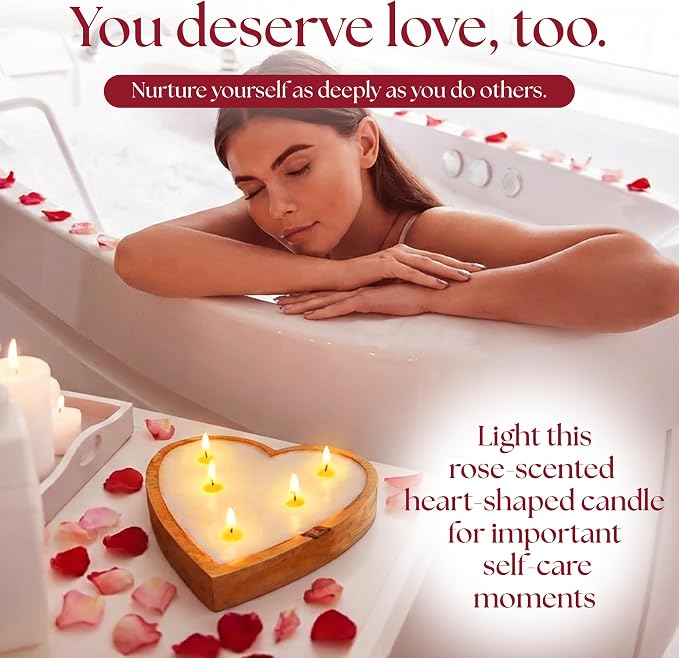 Dough Bowl Candle Co. Rose Candle - 10x10x2 Large Heart Shaped Scented Soy Candles for Women, Valentines Day Decor Gifts for Home, 5 Wick White Decorative Natural Aromatherapy, 30 Hour Burn Time