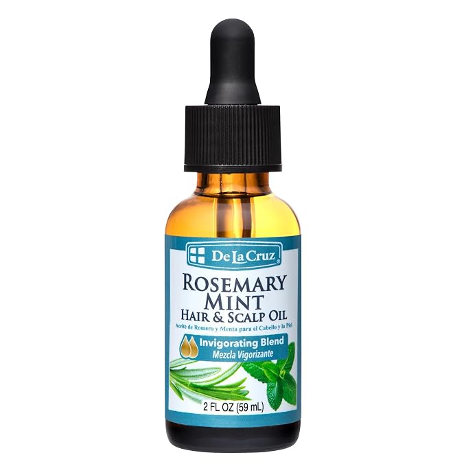 De La Cruz Rosemary Mint Oil Blend for Hair & Scalp - Revitalizing Blend with Castor, Avocado and Olive Oil - Naturally Moisturizing Rosemary Hair Oil - 2 FL OZ