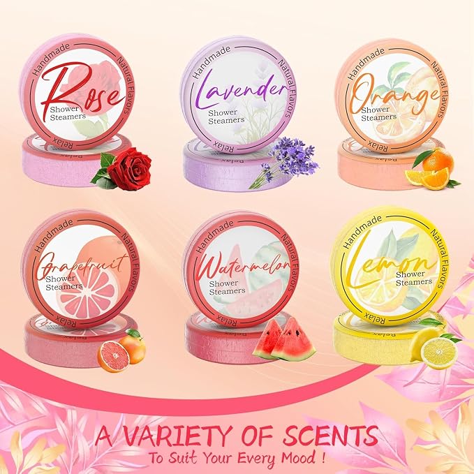 Shower Steamers Aromatherapy 8 Pack - Natural Essential Oil Shower Bombs for Self Care, Stress Relief Stocking Stuffers, Relaxation Birthday Gifts for Women and Men. Revitalizing Blossom Style