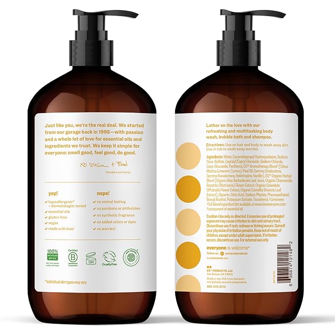 Everyone 3-in-1 Soap, Body Wash, Bubble Bath, Shampoo, 32 Ounce (Pack of 2), Coconut and Lemon, made with Essential Oils for Men and Women