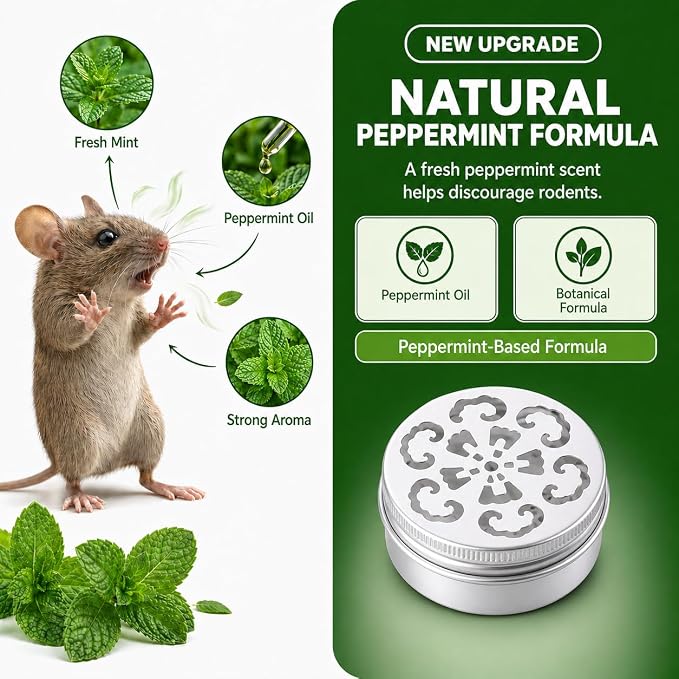 FineFix Peppermint Oil Mouse Repellent 4 Pack, Rodent Repellent for Car Engines, Under Hood, Garages, RVs, Sheds & Storage Spaces, Adhesive Backing, Fresh Mint Scent Helps Keep Mice and Rats Away