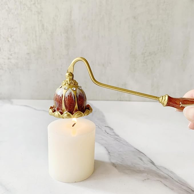 Brown & White Floral Candle Snuffer, Hand-Painted Metal Candle Extinguisher with Non-Slip Handle, Elegant Decorative Candle Tool for Hanukkah, Christmas, Birthdays