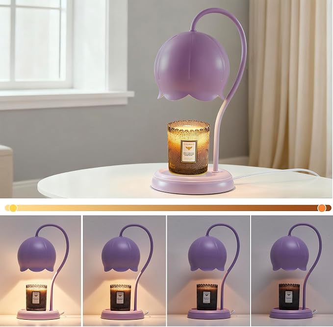 Light Purple Cute Flower Candle Warmer Lamp with Timer Dimmable, Bedroom House Office Aesthetic Living Girls Room New Home Decor, Christmas Birthday New Year Gifts for Women Mom