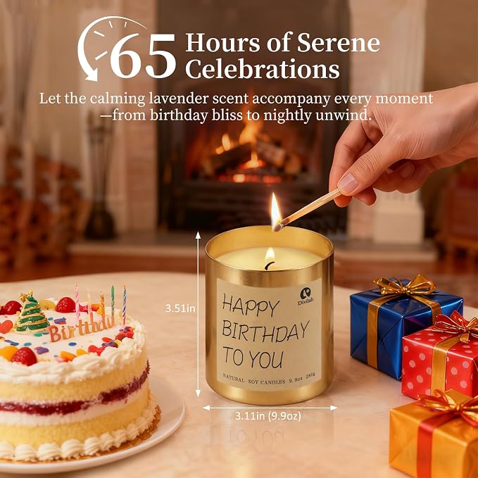 Birthday Candles Gifts for Women Men, Handmade Soy Scented Candle Aromatherapy Decorations Gift for Mom, Dad, Sister, Teacher, Friends, Daughter Son, Lavender Scented, 9.9oz