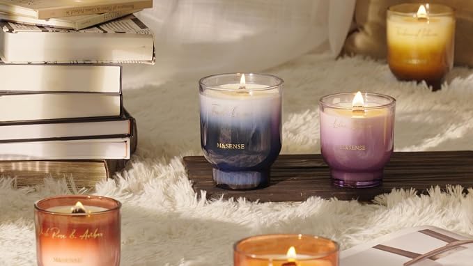 M&SENSE 16.6oz Natural Soy Large Jar Candle with Wooden Wick | Fresh Linen Scent | 95-Hour Burn & Long-Lasting Burn | Housewarming Gift for Men and Women