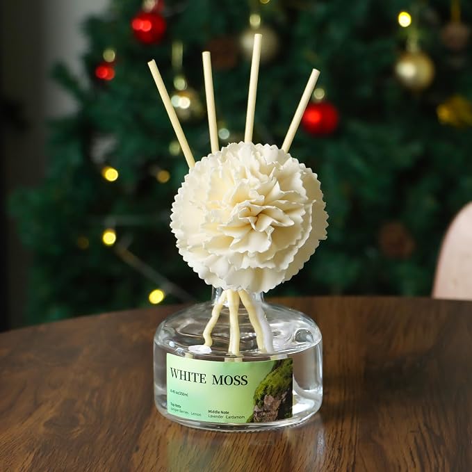 8.45 oz White Moss Scent Diffusers with 6 Reed Sticks,250ml Reed Diffuser for Bathroom Room Air Freshener, Last up for 50 Days