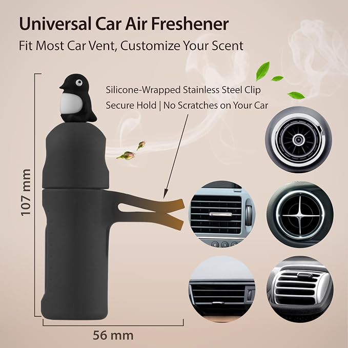 BONE Car Diffuser Clip 2, Essential Oil Diffuser with Vent Clip, Washable Silicone Air Freshener for Car Fragrance, Cute Character Aromatherapy Accessory for Auto Perfume & Decoration (Maru Penguin)