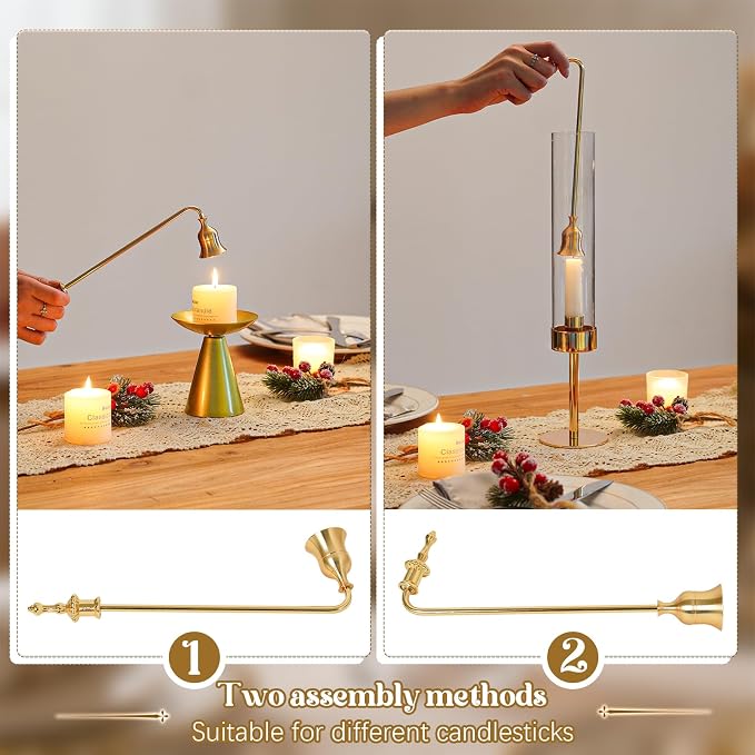 Candle Snuffer, 9-Inch Long Handle for Safe Flame Extinguishing, Smoke-Free & Splash-Free, Aluminum Metal Candle Wick Dipper & Extinguisher for Jar, Pillar, Scented Candles (Gold, 6 Pcs)