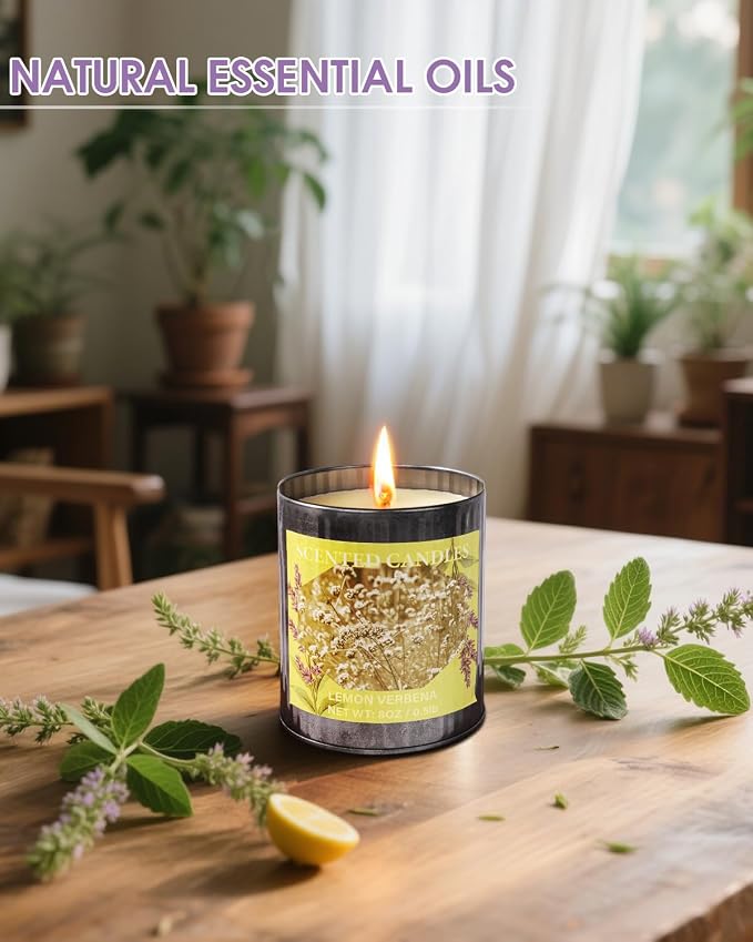 Scented Candles for Home, 8oz Soy Candle, 50H Burn, Lemon Verbena Aromatherapy, White Candle in Gift Box, Perfect for Birthday, Mother's Day, Christmas